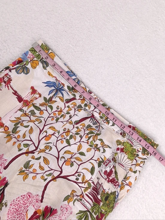 Nicole Miller linen wide leg crop pants leopard floral scene print resort wear - Picture 5 of 10